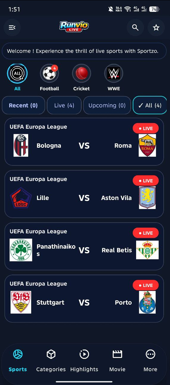 Runvio Live application screenshot